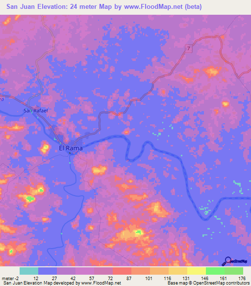 San Juan,Nicaragua Elevation Map