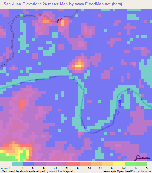 San Juan,Nicaragua Elevation Map