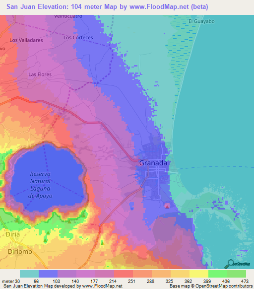 San Juan,Nicaragua Elevation Map