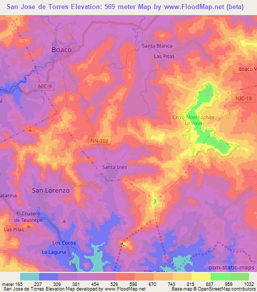 San Jose de Torres,Nicaragua Elevation Map