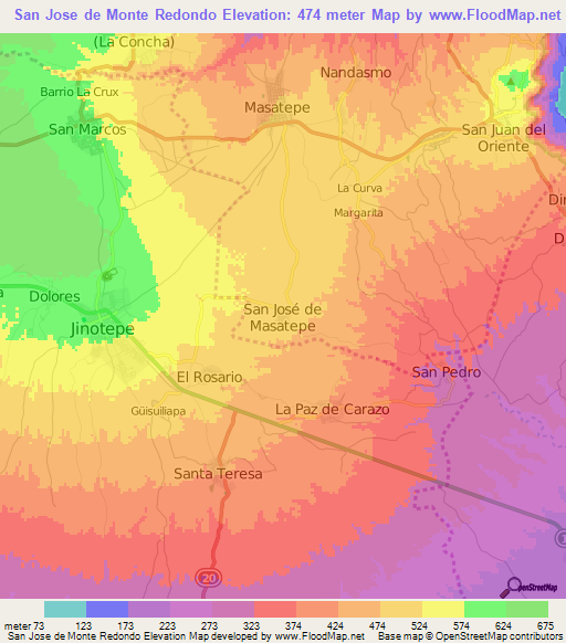 San Jose de Monte Redondo,Nicaragua Elevation Map