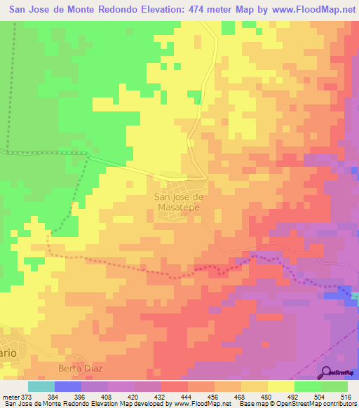 San Jose de Monte Redondo,Nicaragua Elevation Map