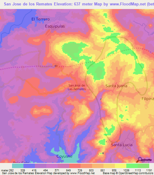 San Jose de los Remates,Nicaragua Elevation Map