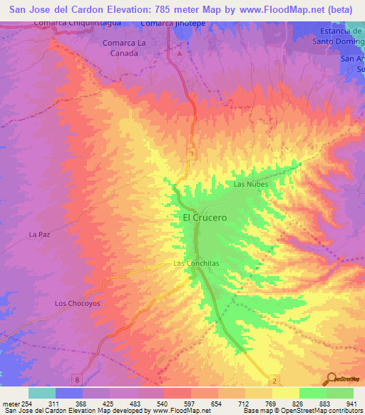 San Jose del Cardon,Nicaragua Elevation Map
