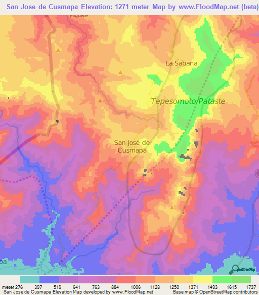 San Jose de Cusmapa,Nicaragua Elevation Map