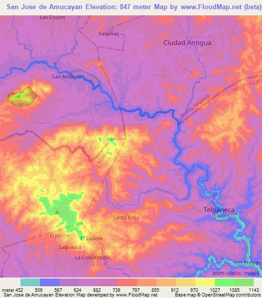 San Jose de Amucayan,Nicaragua Elevation Map