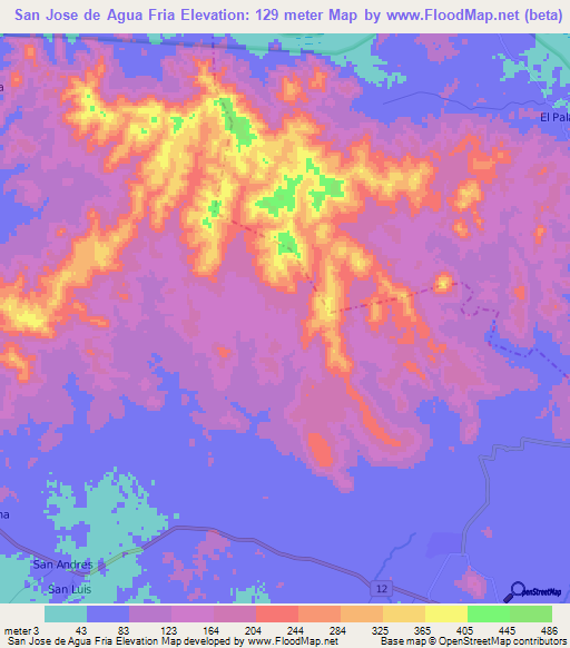 San Jose de Agua Fria,Nicaragua Elevation Map