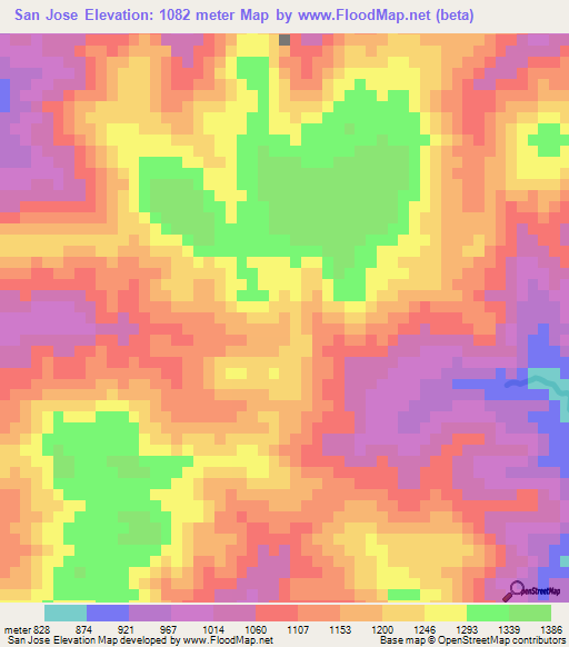 San Jose,Nicaragua Elevation Map