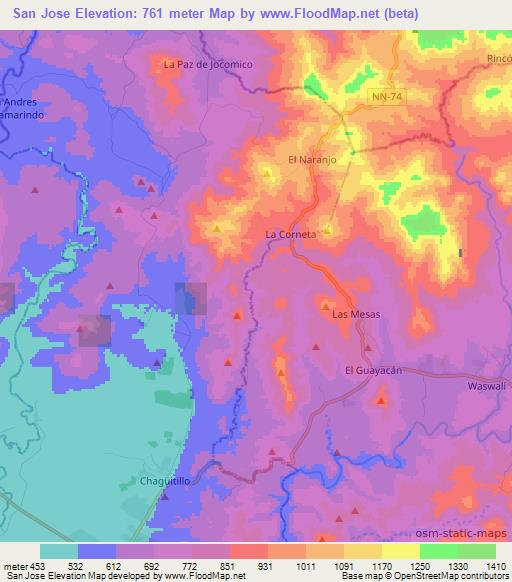 San Jose,Nicaragua Elevation Map