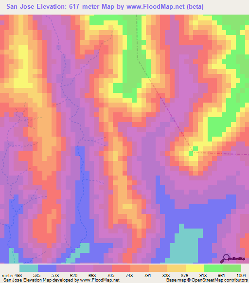 San Jose,Nicaragua Elevation Map