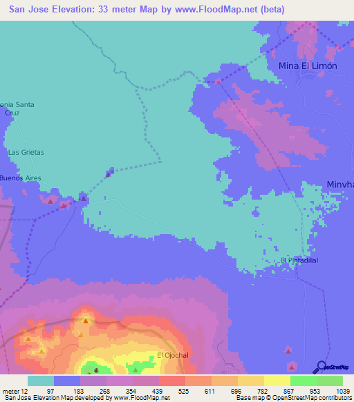 San Jose,Nicaragua Elevation Map