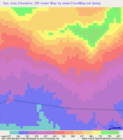 San Jose,Nicaragua Elevation Map