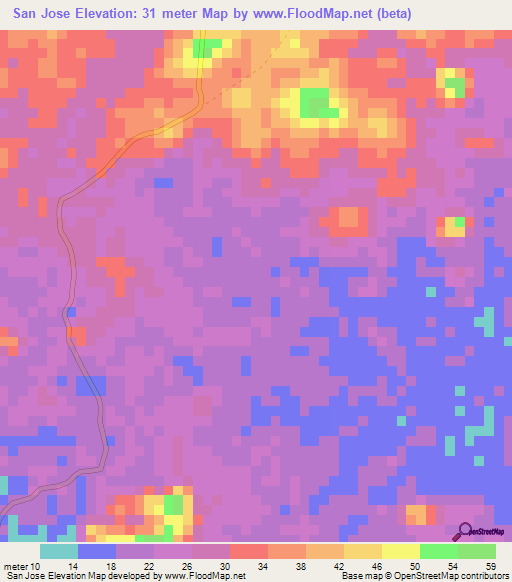 San Jose,Nicaragua Elevation Map