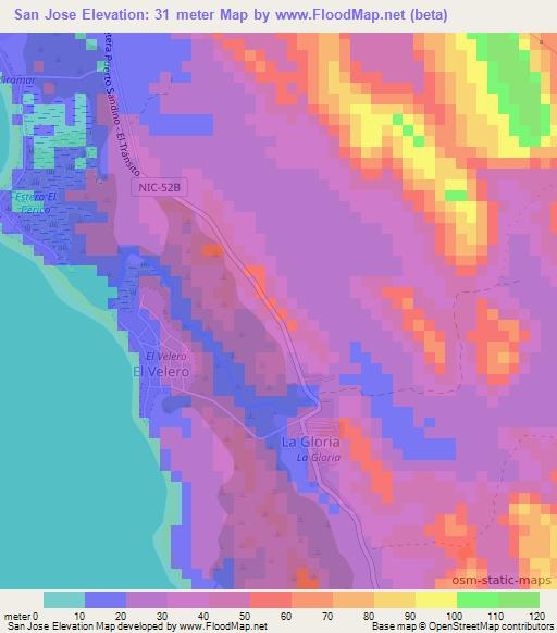 San Jose,Nicaragua Elevation Map