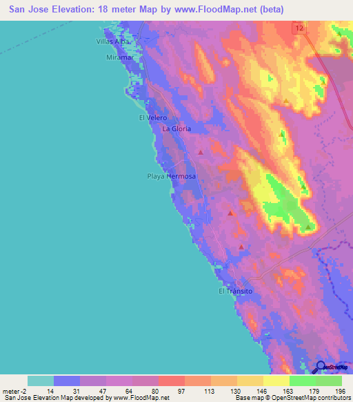 San Jose,Nicaragua Elevation Map