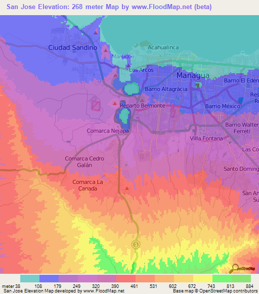 San Jose,Nicaragua Elevation Map