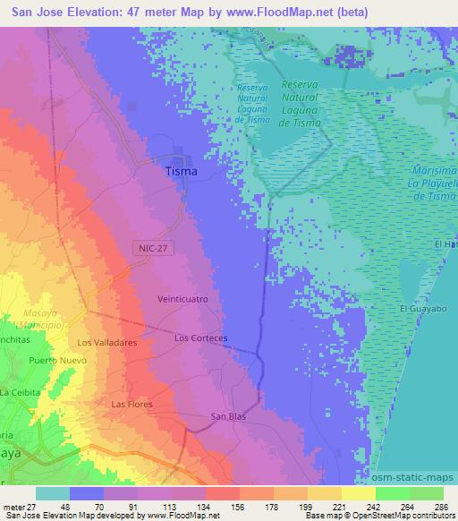 San Jose,Nicaragua Elevation Map