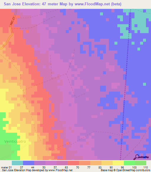 San Jose,Nicaragua Elevation Map