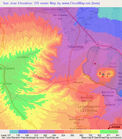 San Jose,Nicaragua Elevation Map