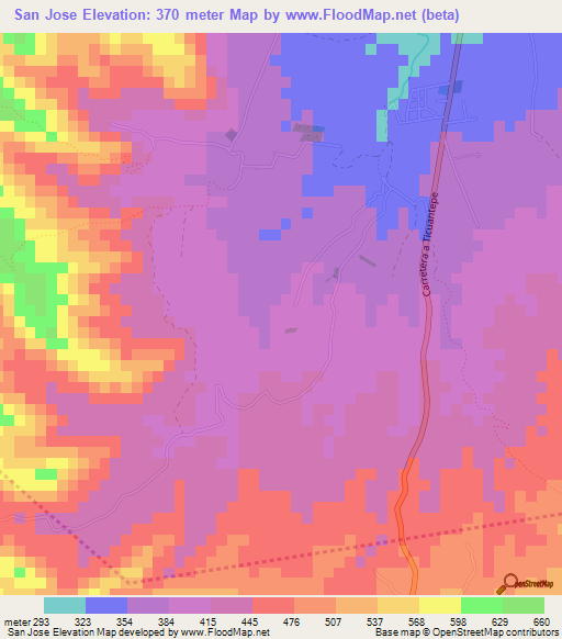 San Jose,Nicaragua Elevation Map