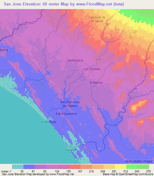 San Jose,Nicaragua Elevation Map