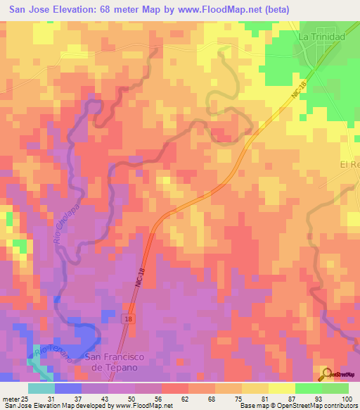 San Jose,Nicaragua Elevation Map