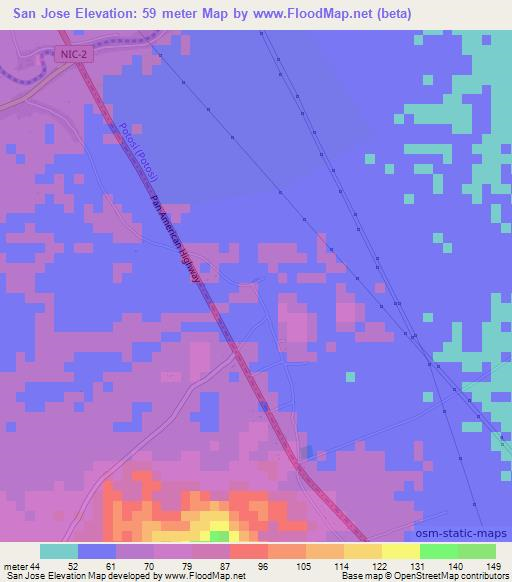 San Jose,Nicaragua Elevation Map