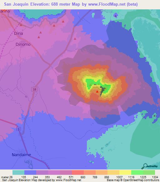 San Joaquin,Nicaragua Elevation Map