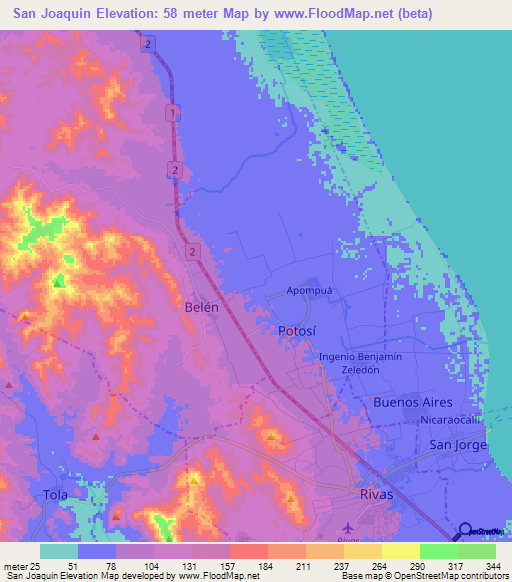 San Joaquin,Nicaragua Elevation Map