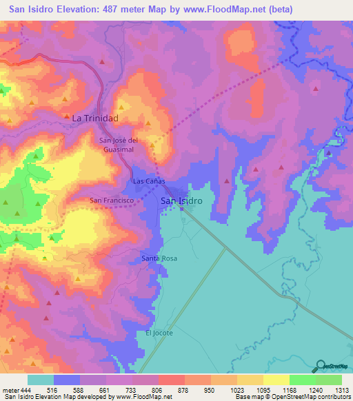 San Isidro,Nicaragua Elevation Map