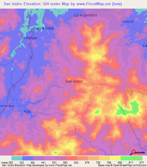 San Isidro,Nicaragua Elevation Map