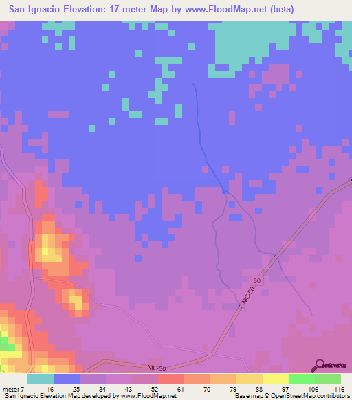 San Ignacio,Nicaragua Elevation Map
