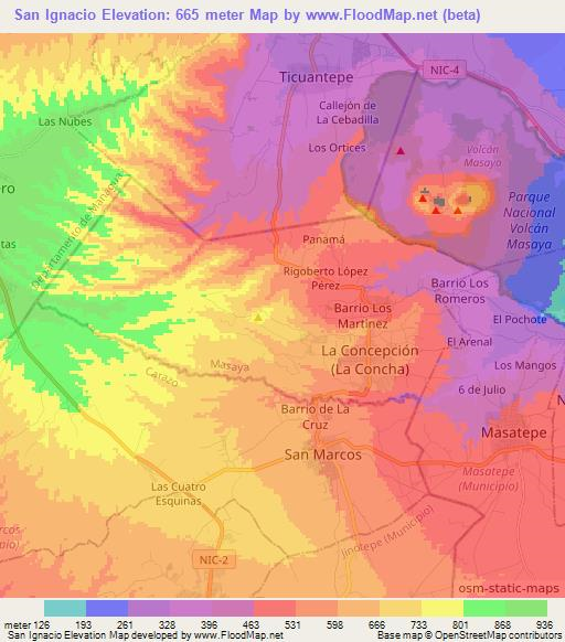 San Ignacio,Nicaragua Elevation Map