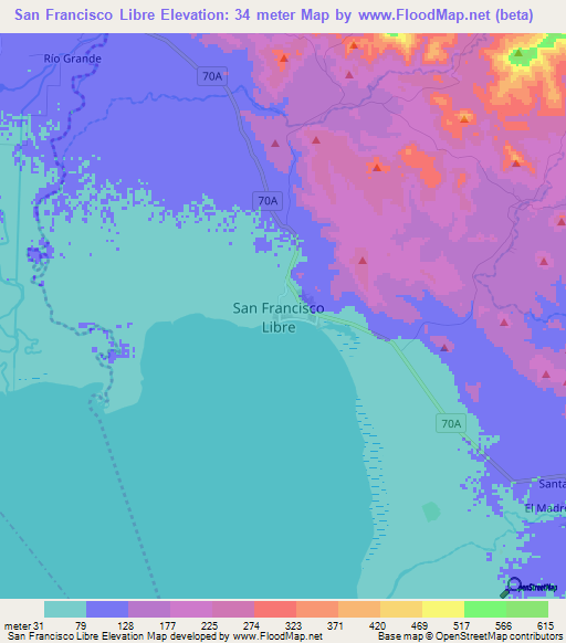San Francisco Libre,Nicaragua Elevation Map