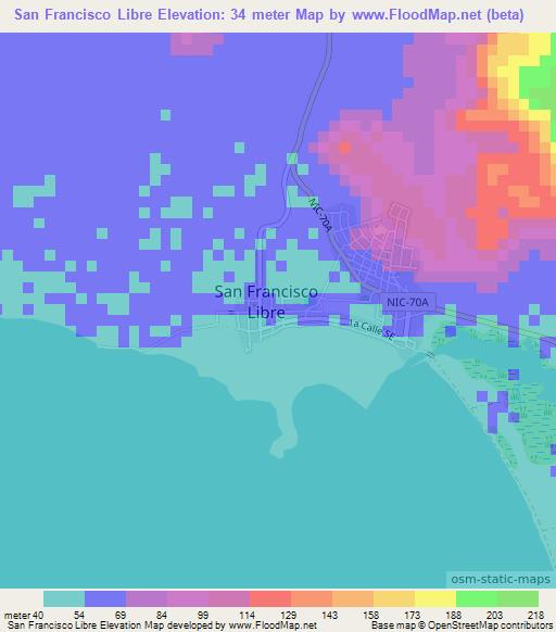 San Francisco Libre,Nicaragua Elevation Map
