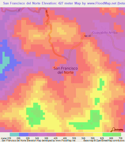 San Francisco del Norte,Nicaragua Elevation Map