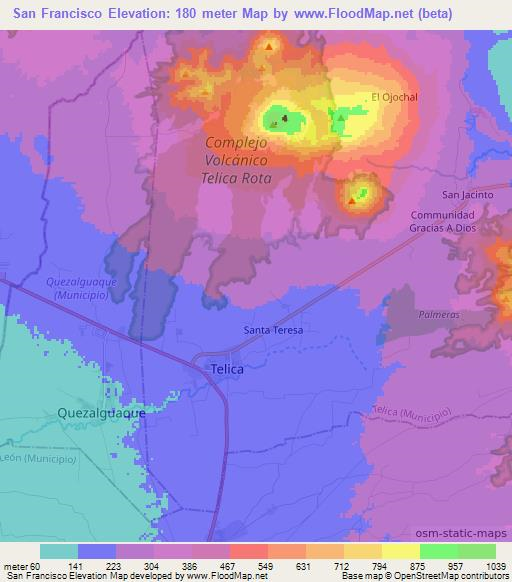 San Francisco,Nicaragua Elevation Map