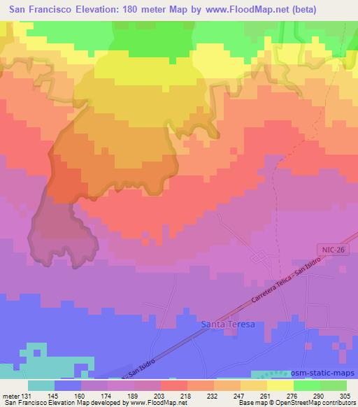 San Francisco,Nicaragua Elevation Map