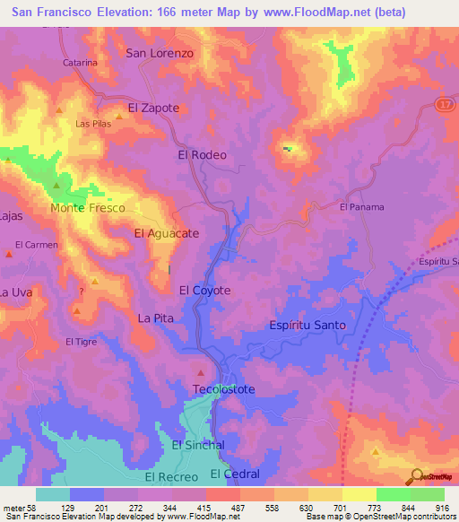 San Francisco,Nicaragua Elevation Map