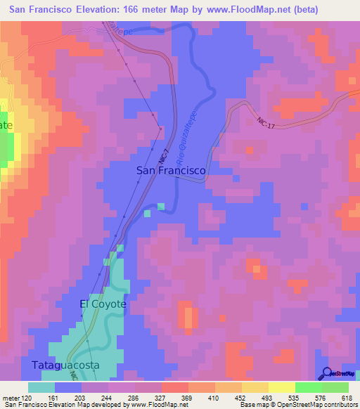 San Francisco,Nicaragua Elevation Map