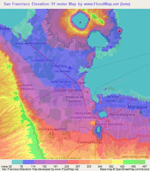 San Francisco,Nicaragua Elevation Map