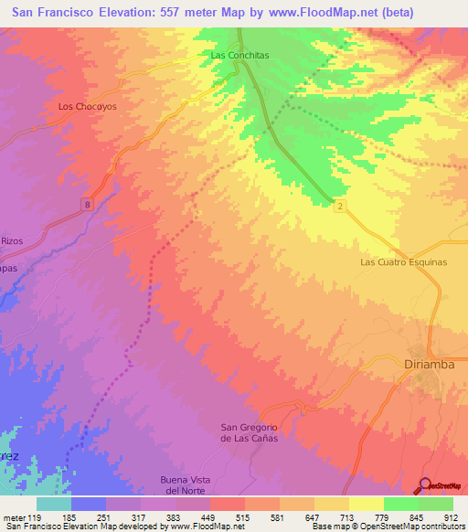 San Francisco,Nicaragua Elevation Map