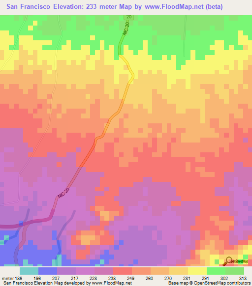 San Francisco,Nicaragua Elevation Map