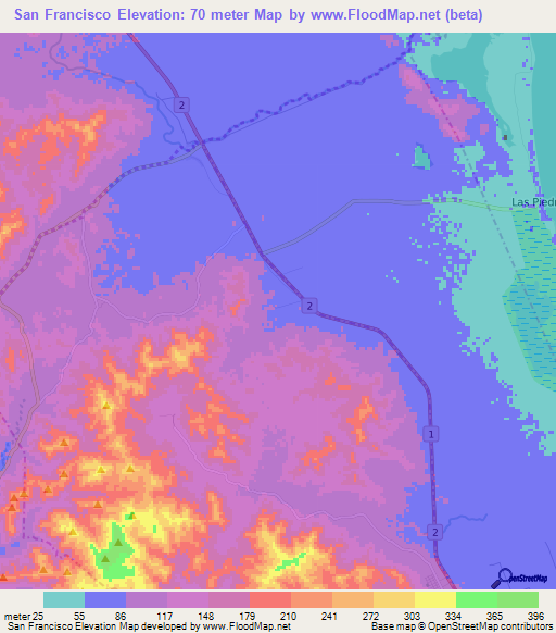 San Francisco,Nicaragua Elevation Map