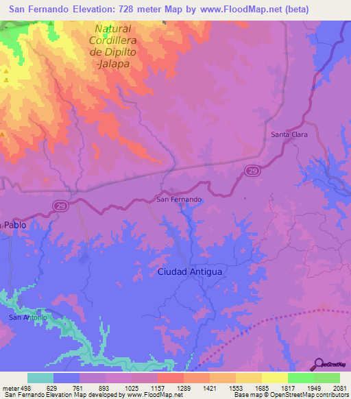 San Fernando,Nicaragua Elevation Map