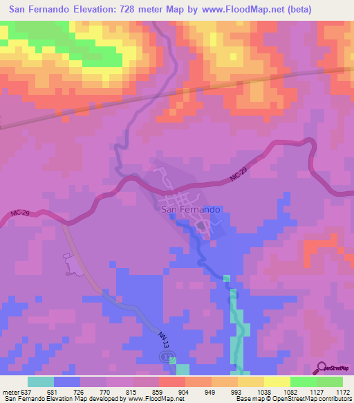 San Fernando,Nicaragua Elevation Map