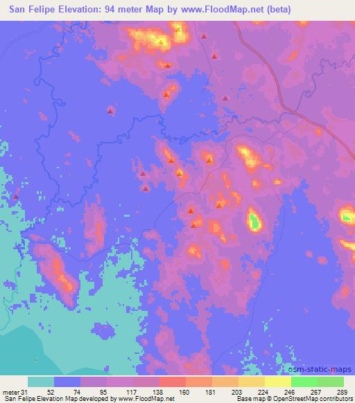 San Felipe,Nicaragua Elevation Map