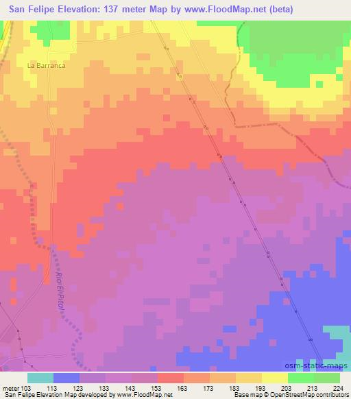 San Felipe,Nicaragua Elevation Map