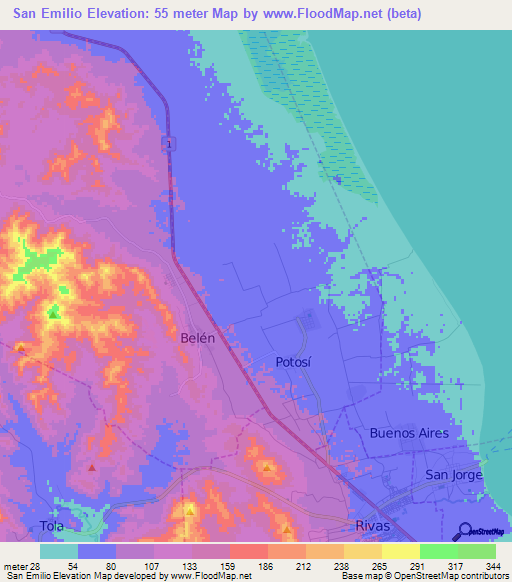 San Emilio,Nicaragua Elevation Map