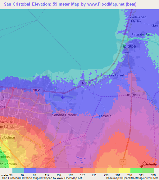San Cristobal,Nicaragua Elevation Map